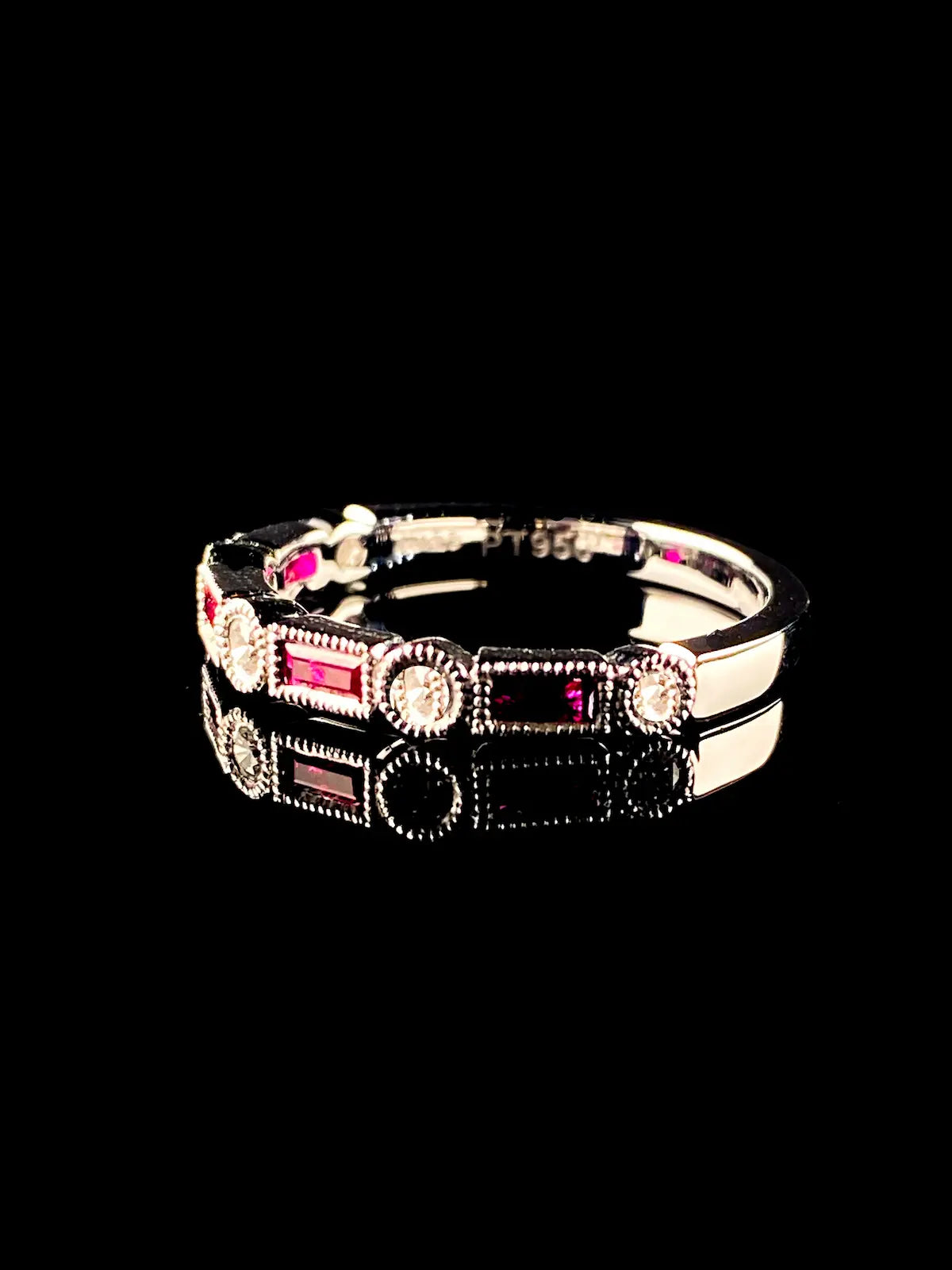 Art Deco Style Platinum Nine Stone 0.33ct  Ruby and Diamond Half Eternity Ring