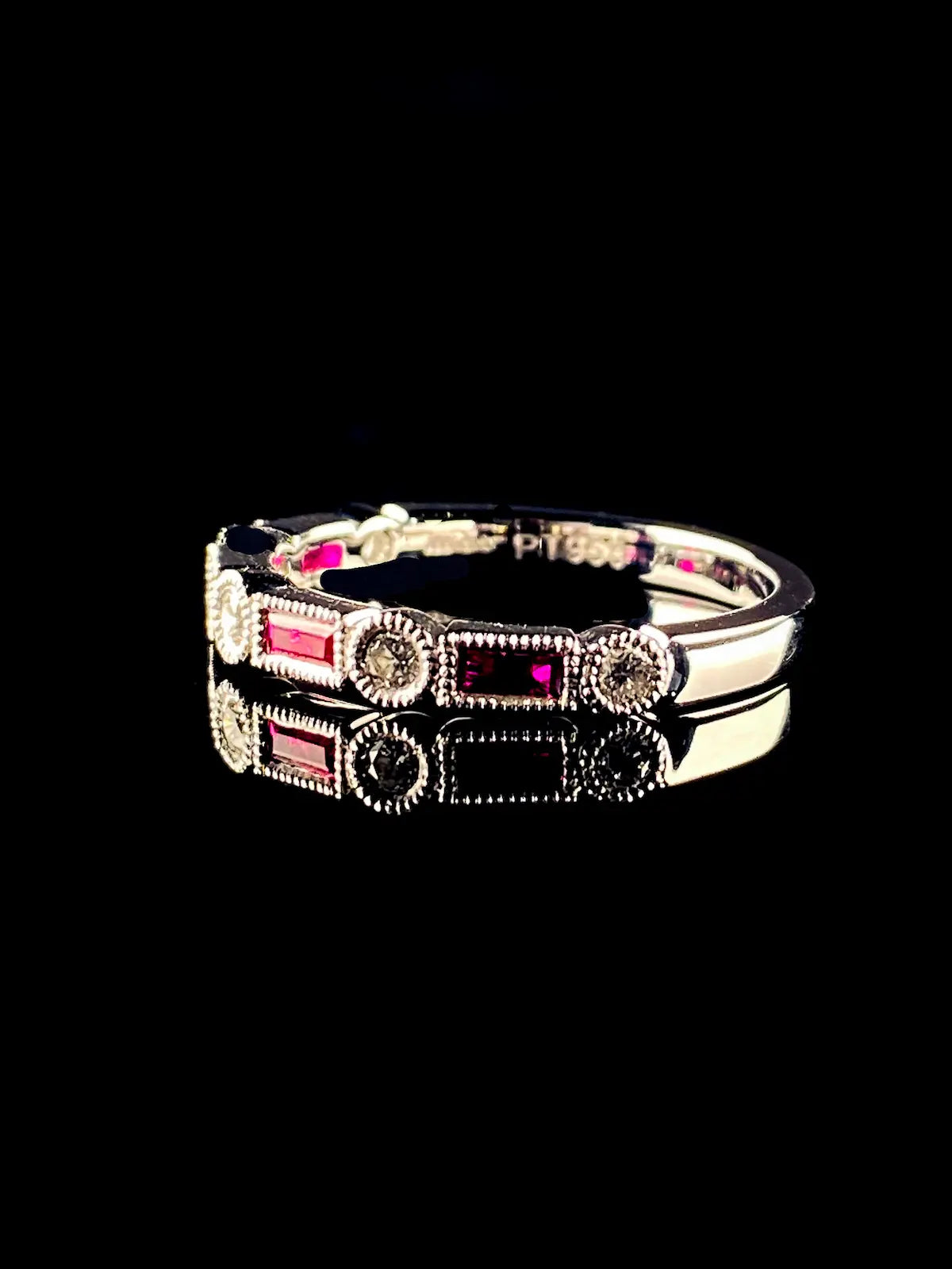Art Deco Style Platinum Nine Stone 0.33ct  Ruby and Diamond Half Eternity Ring