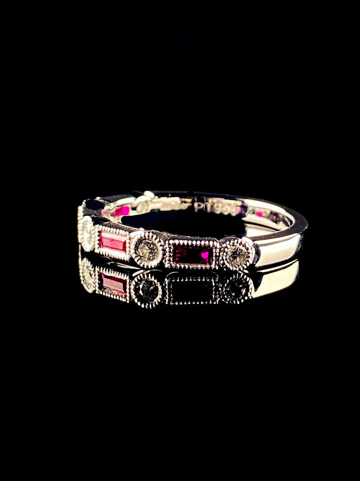 Art Deco Style Platinum Nine Stone 0.33ct  Ruby and Diamond Half Eternity Ring
