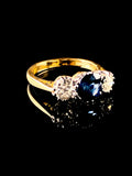 18ct Gold and Platinum 1.67ct Sapphire and Old Cut Diamond Three Stone Ring
