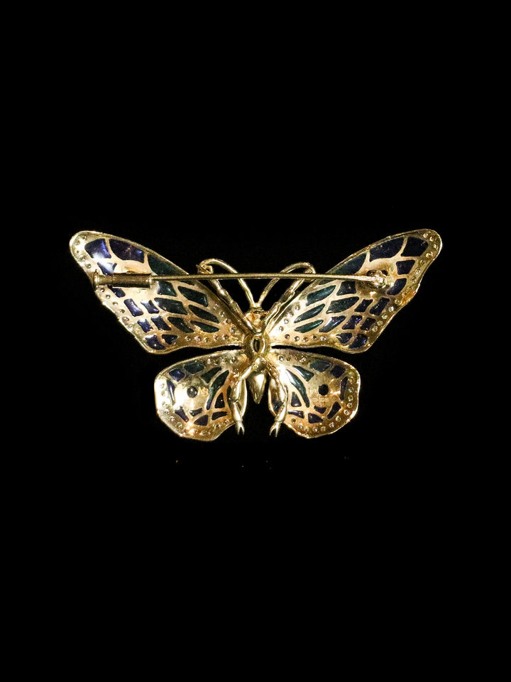 18ct Gold Sapphire and Diamond Enamelled Butterfly Brooch