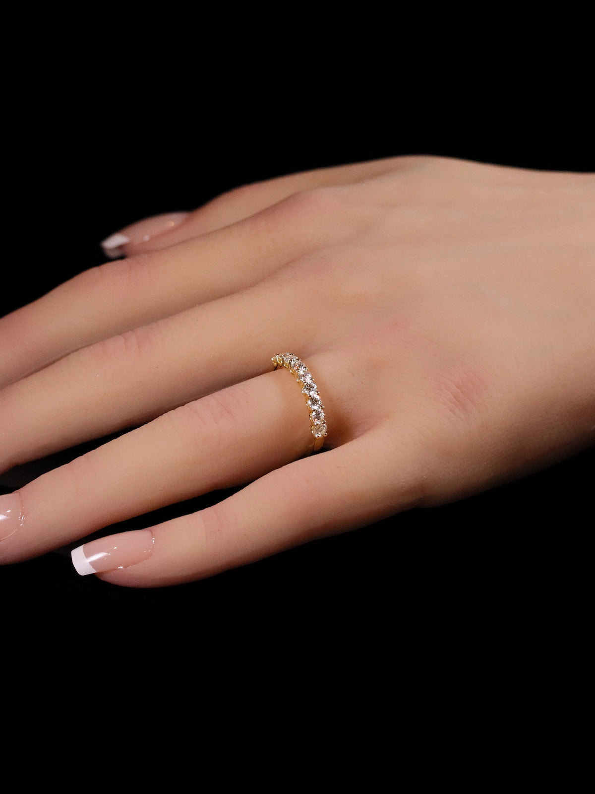 18ct Yellow Gold Diamond Half Eternity Ring with a Scalloped Edge