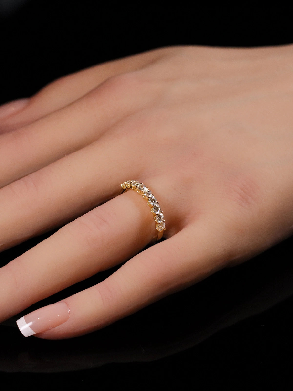 18ct Yellow Gold Diamond Half Eternity Ring with a Scalloped Edge