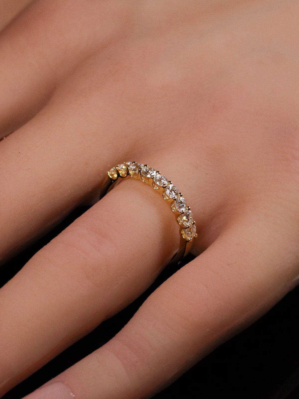 18ct Yellow Gold Diamond Half Eternity Ring with a Scalloped Edge