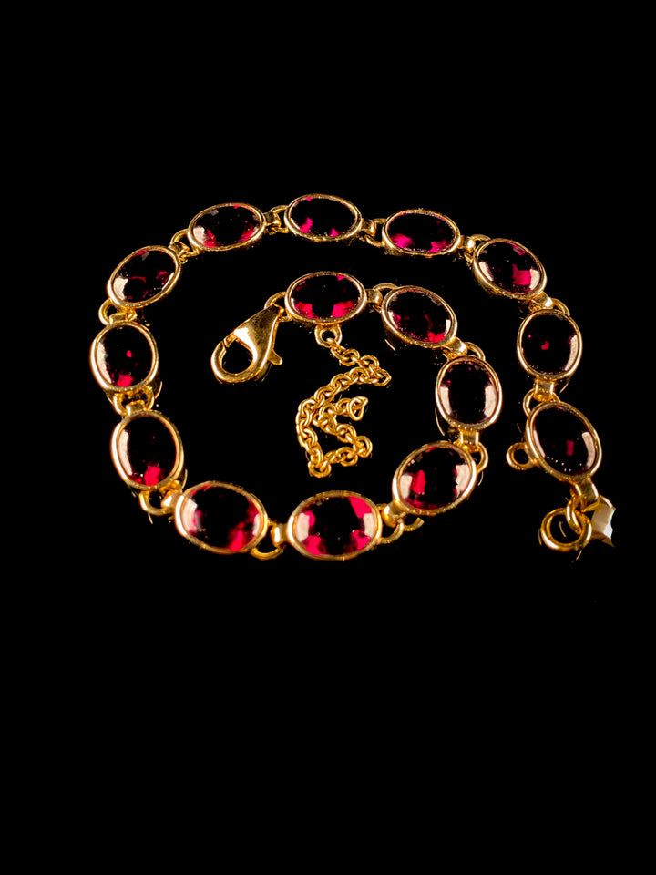 Vintage 9ct Yellow Gold Rhodolite Garnet Bracelet