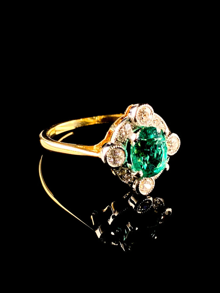18ct Gold and Platinum 1.14ct Emerald and Diamond Cluster Ring
