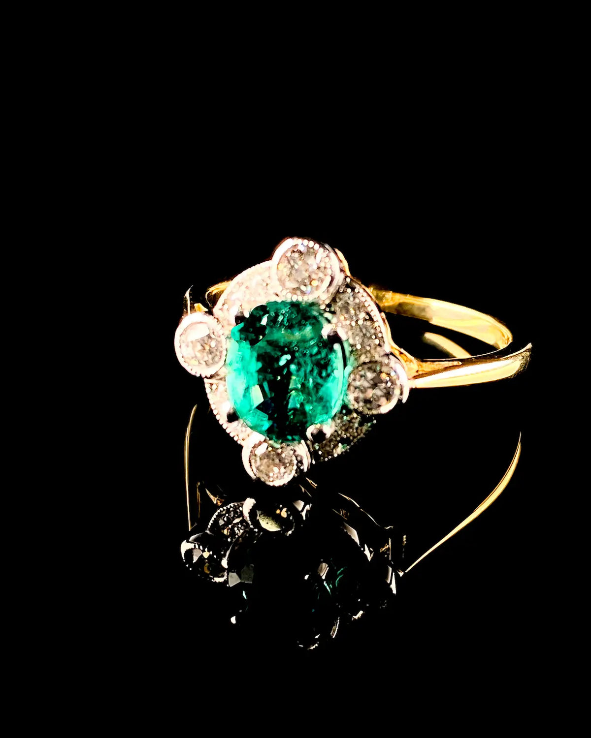 18ct Gold and Platinum 1.14ct Emerald and Diamond Cluster Ring