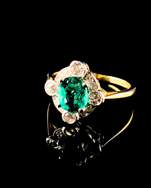 18ct Gold and Platinum 1.14ct Emerald and Diamond Cluster Ring