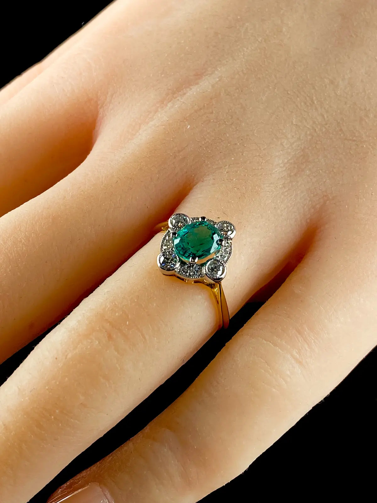 18ct Gold and Platinum 1.14ct Emerald and Diamond Cluster Ring