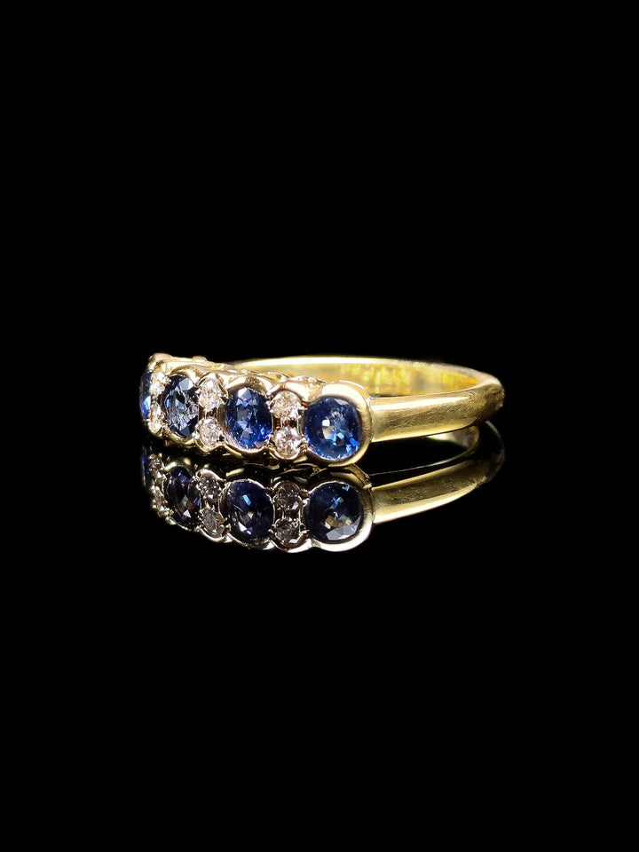 18ct Yellow Gold Rubover-set Sapphire and Diamond Ring