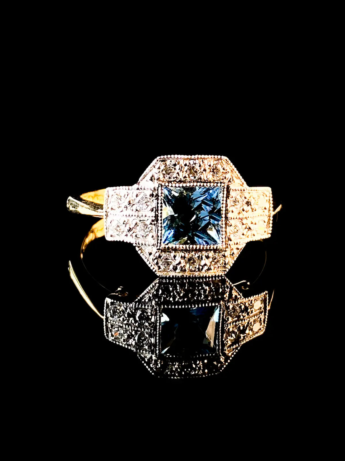 Art Deco Style 18ct Gold and Platinum 0.56ct Aquamarine and Diamond Ring