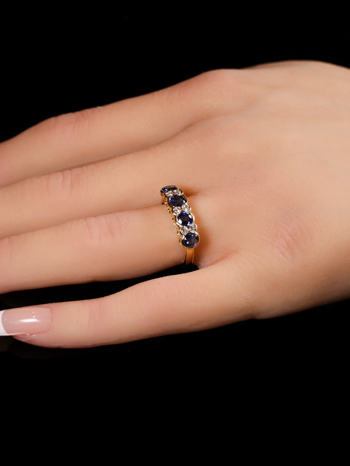 18ct Yellow Gold Rubover-set Sapphire and Diamond Ring