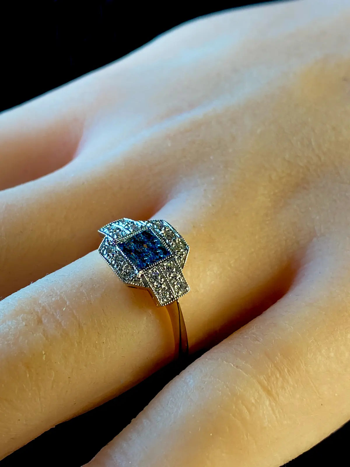 Art Deco Style 18ct Gold and Platinum 0.56ct Aquamarine and Diamond Ring