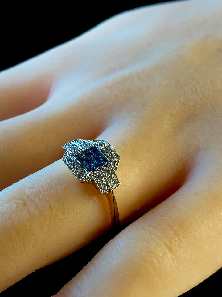 Art Deco Style 18ct Gold and Platinum 0.56ct Aquamarine and Diamond Ring