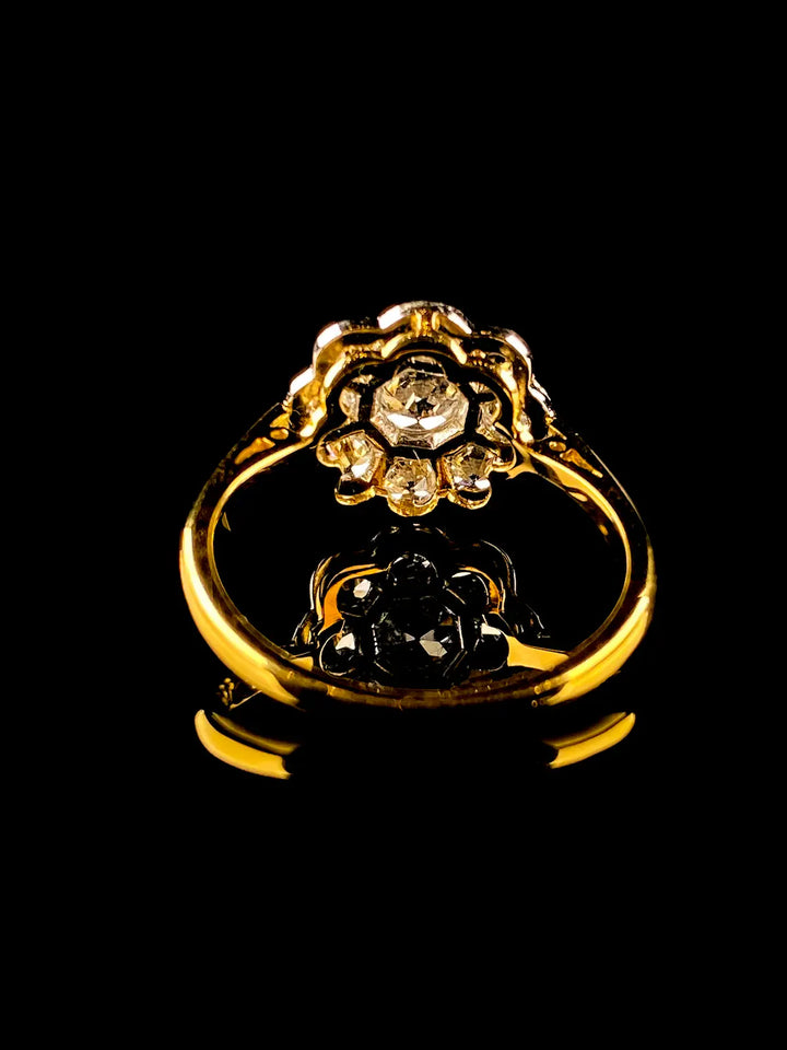 18ct Gold and Platinum 1.08ct Old Cut Diamond Cluster Ring