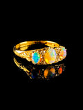 Antique 18ct Yellow Gold Opal and Diamond Carved Hoop Ring, Circa 1900