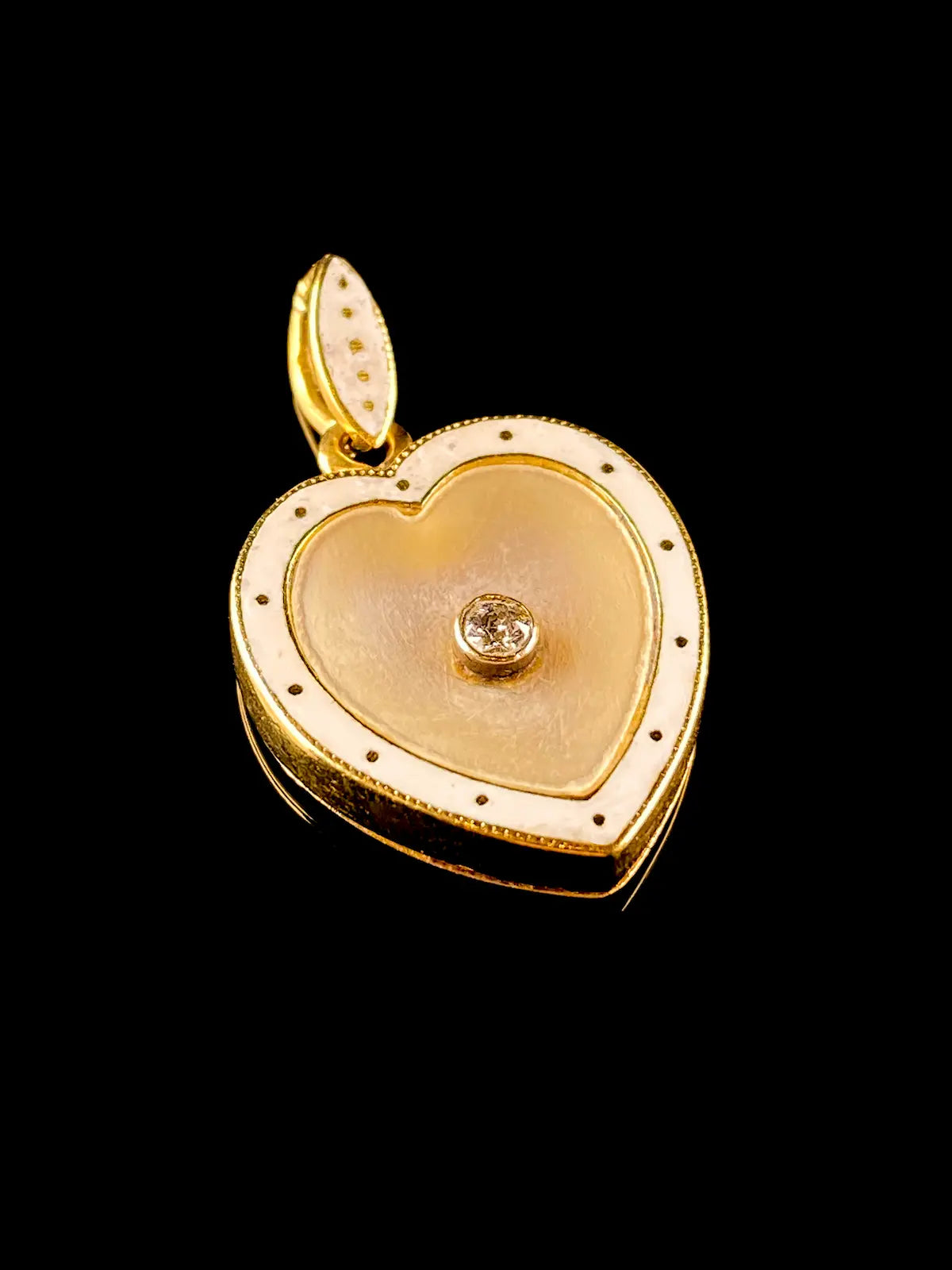 Antique Edwardian Fine Gold and Diamond Heart Shaped Pendant, Circa 1915