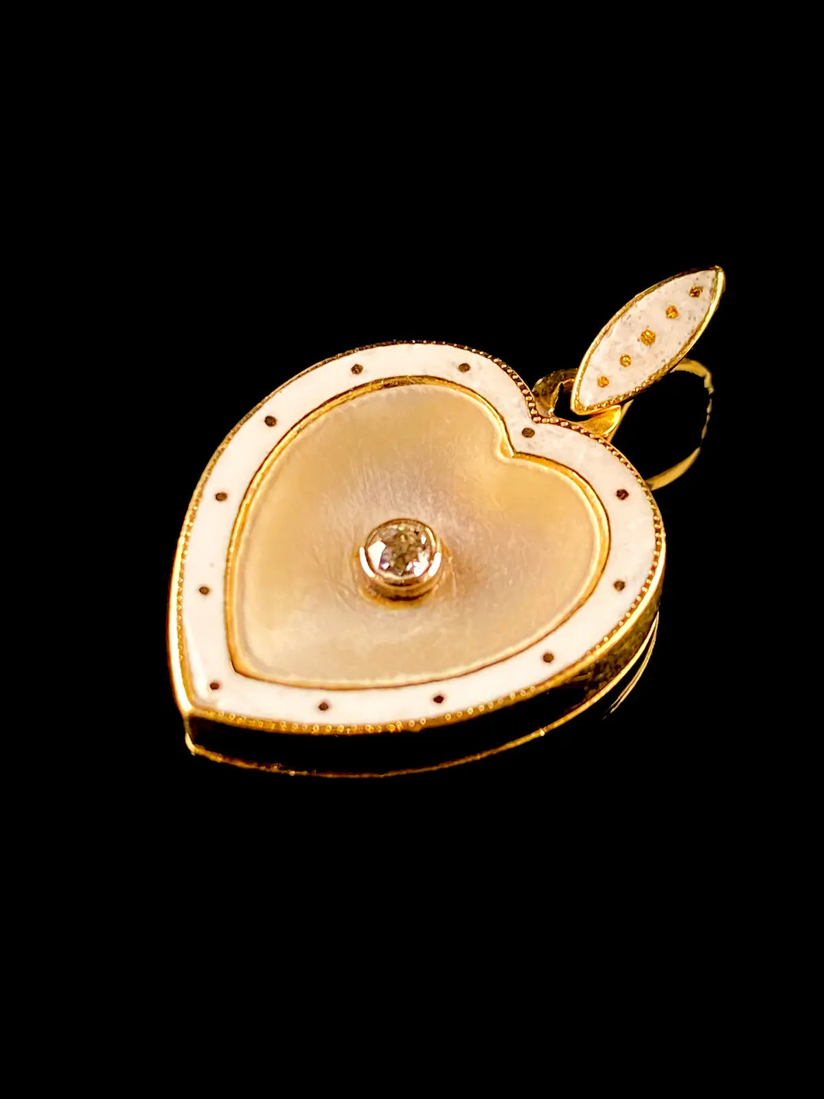 Antique Edwardian Fine Gold and Diamond Heart Shaped Pendant, Circa 1915