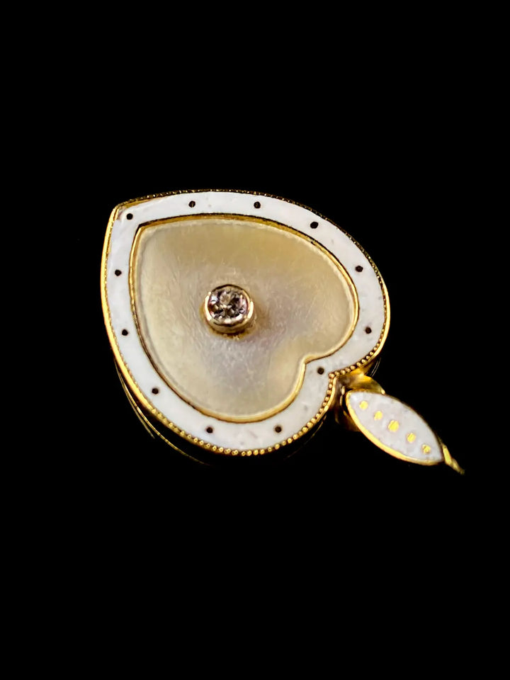 Antique Edwardian Fine Gold and Diamond Heart Shaped Pendant, Circa 1915