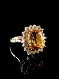 Vintage 18ct Gold 5.64ct Yellow Topaz and Diamond Cluster Ring