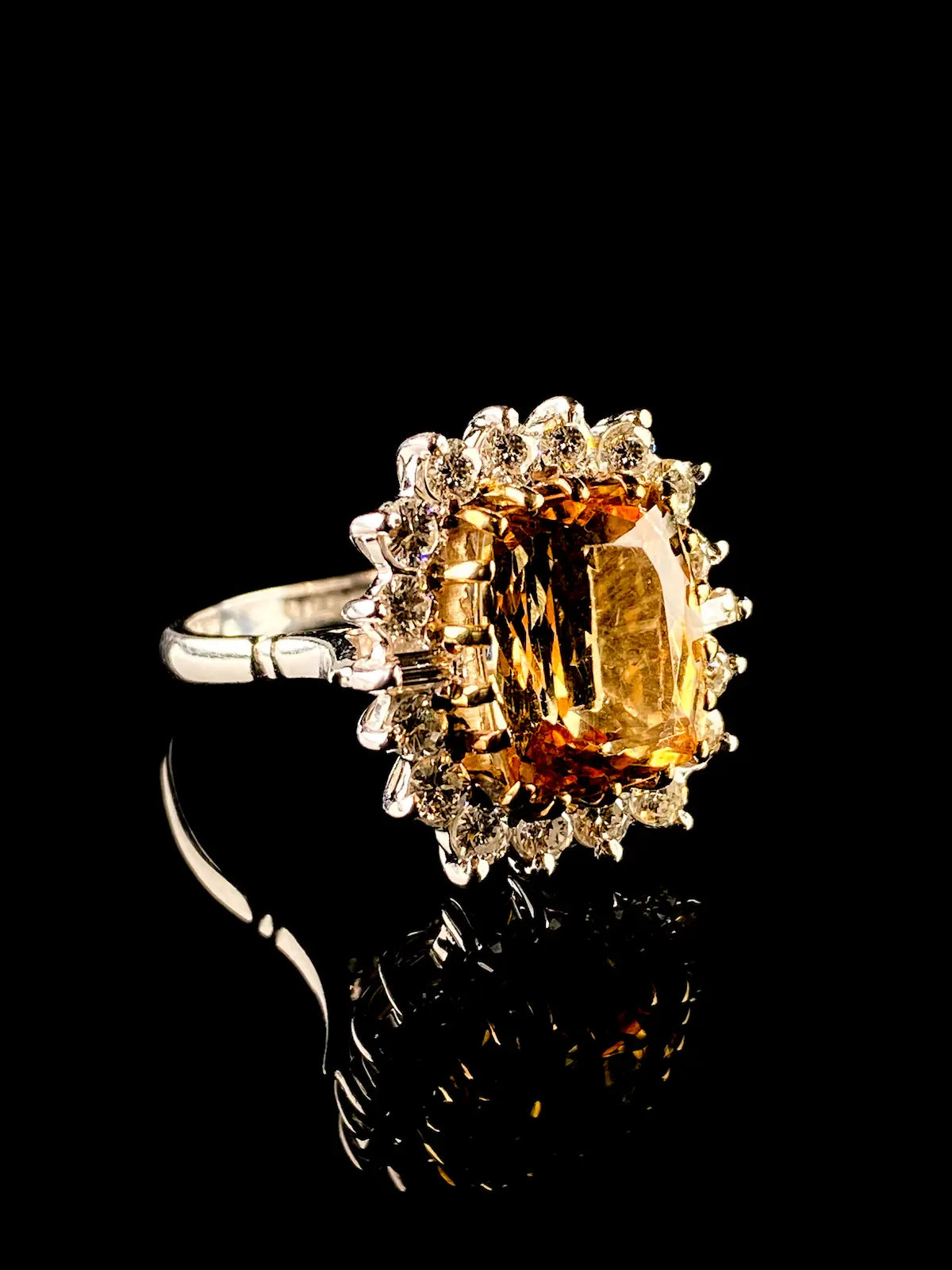 Vintage 18ct Gold 5.64ct Yellow Topaz and Diamond Cluster Ring