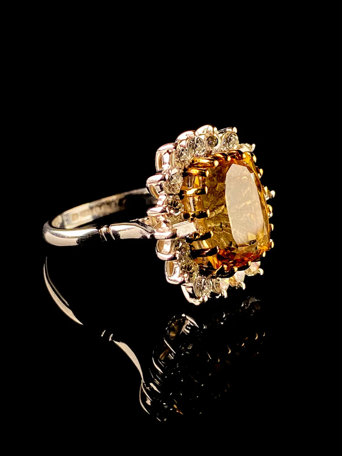 Vintage 18ct Gold 5.64ct Yellow Topaz and Diamond Cluster Ring