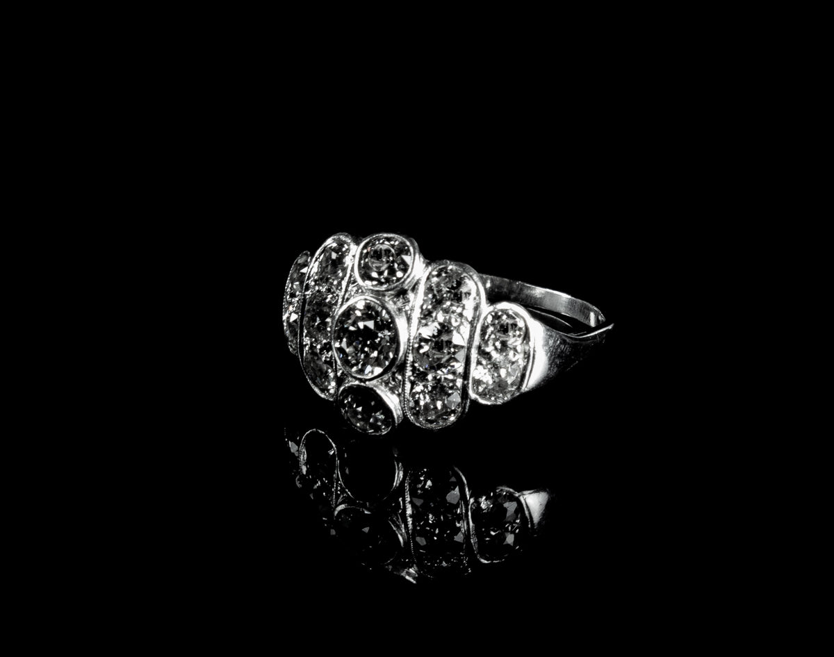 Platinum Bombé 3.00ct Old Cut Diamond Ring, Circa 1930