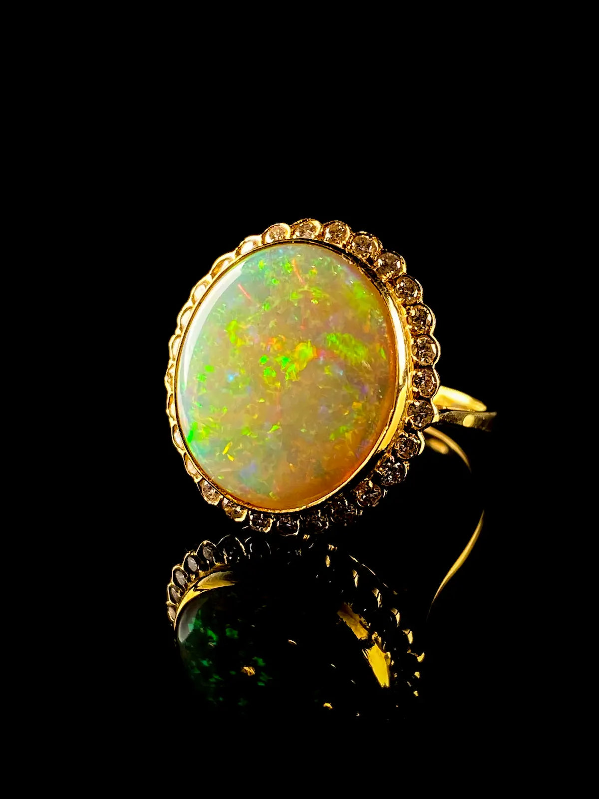 18ct Yellow Gold 3.72ct Opal and Diamond Cluster Ring