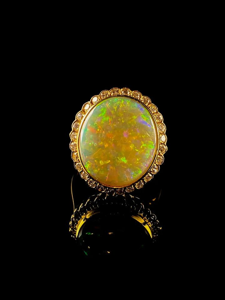 18ct Yellow Gold 3.72ct Opal and Diamond Cluster Ring