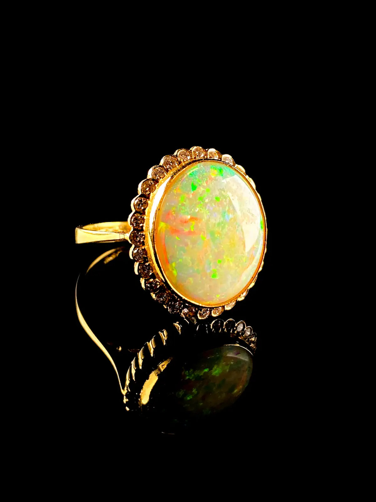 18ct Yellow Gold 3.72ct Opal and Diamond Cluster Ring