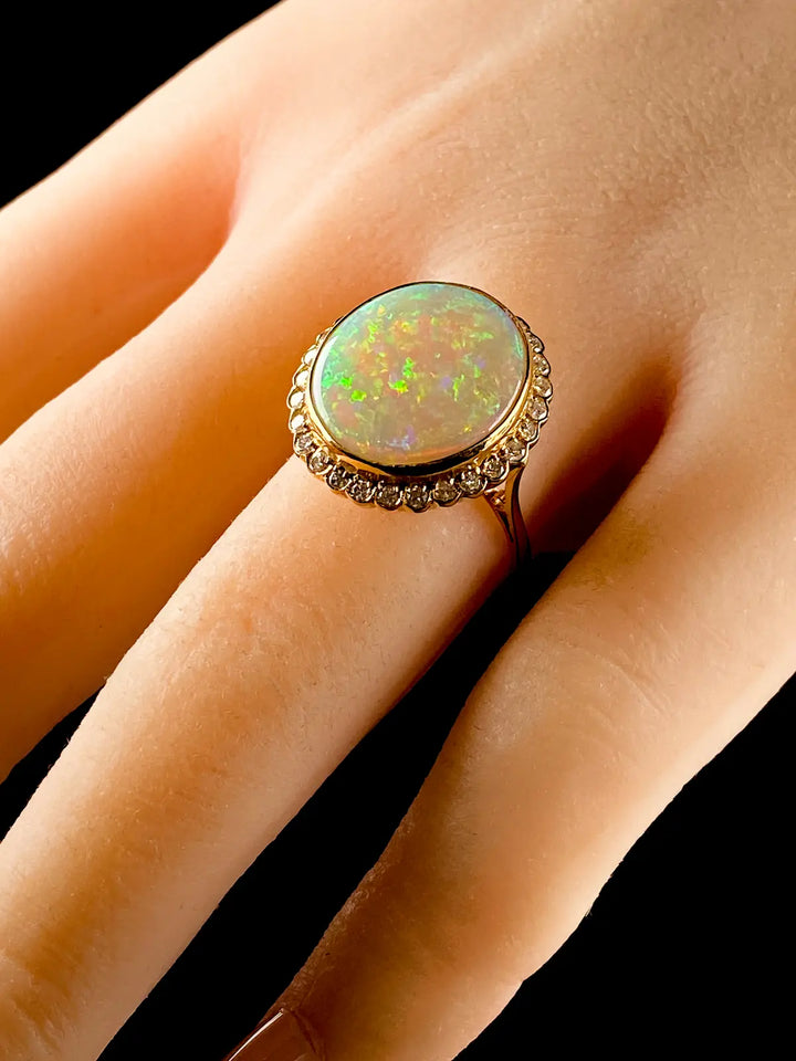 18ct Yellow Gold 3.72ct Opal and Diamond Cluster Ring