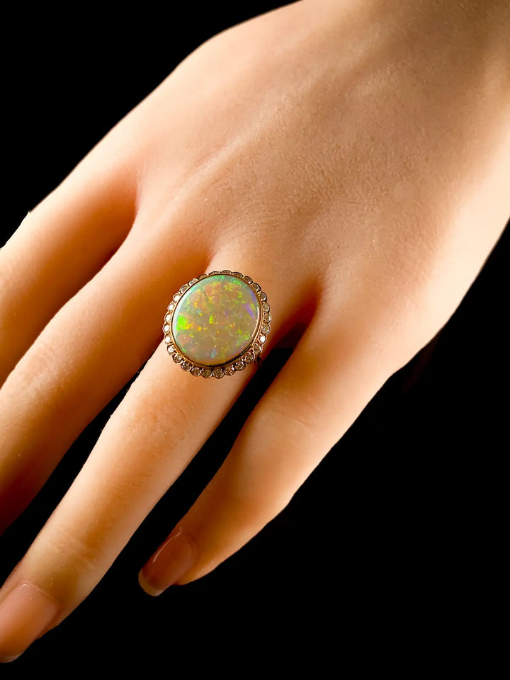 18ct Yellow Gold 3.72ct Opal and Diamond Cluster Ring