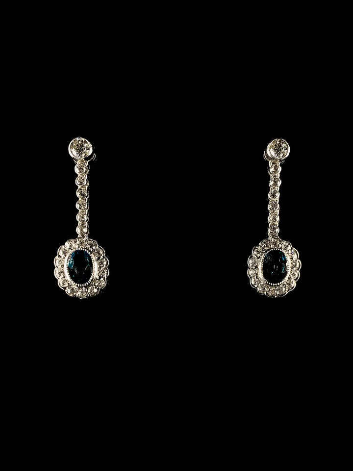 Platinum 1.00ct Aquamarine and 0.80ct Diamond Cluster Drop Earrings