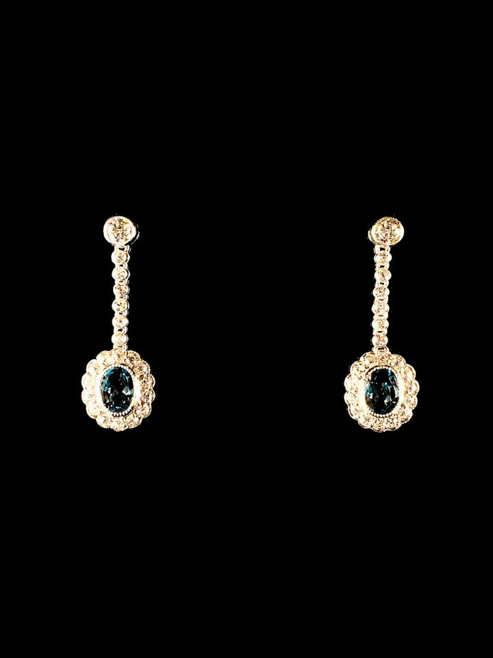 Platinum 1.00ct Aquamarine and 0.80ct Diamond Cluster Drop Earrings