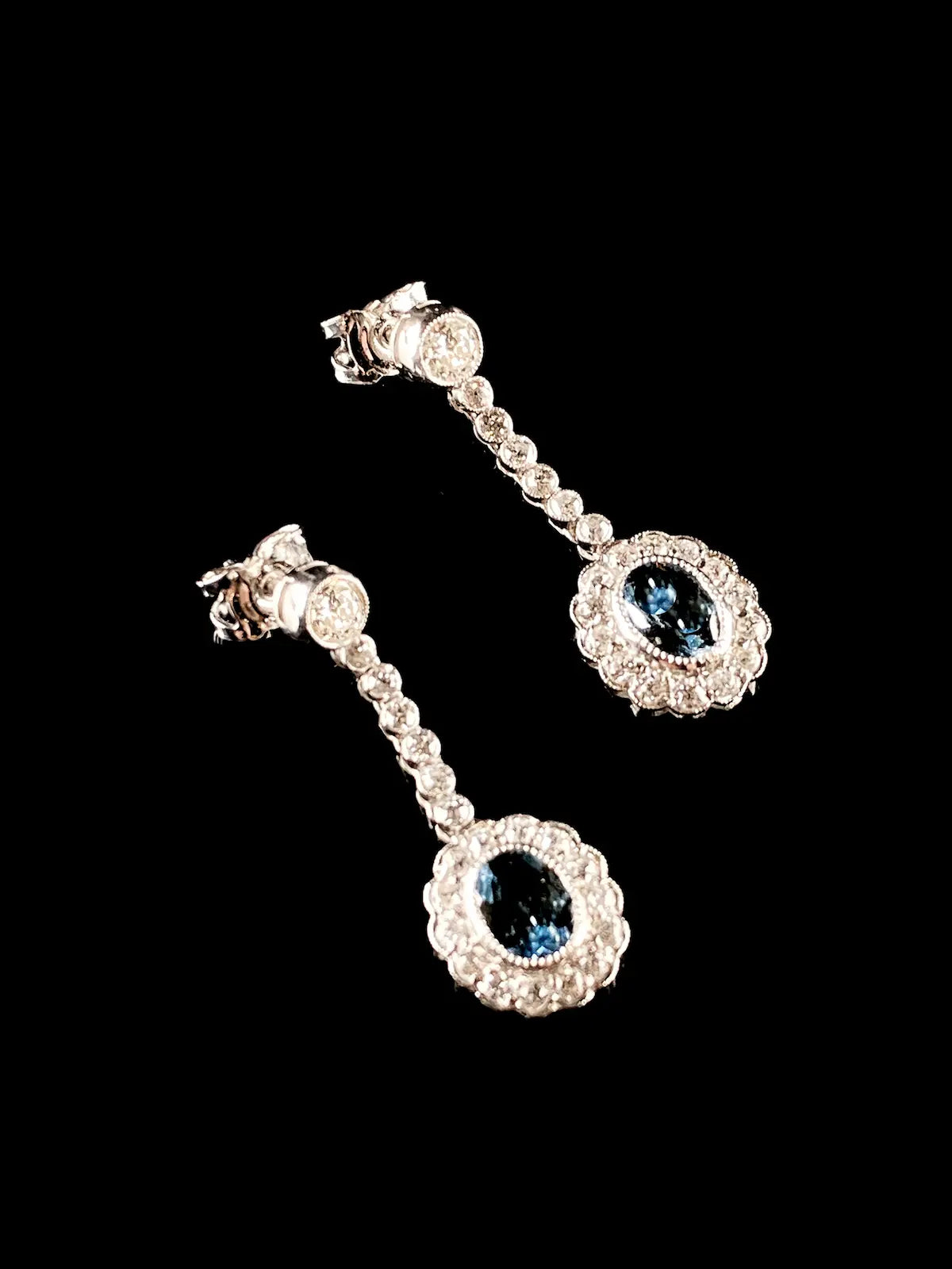 Platinum 1.00ct Aquamarine and 0.80ct Diamond Cluster Drop Earrings