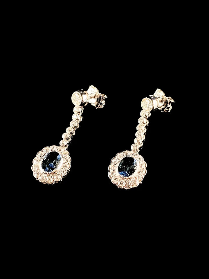 Platinum 1.00ct Aquamarine and 0.80ct Diamond Cluster Drop Earrings