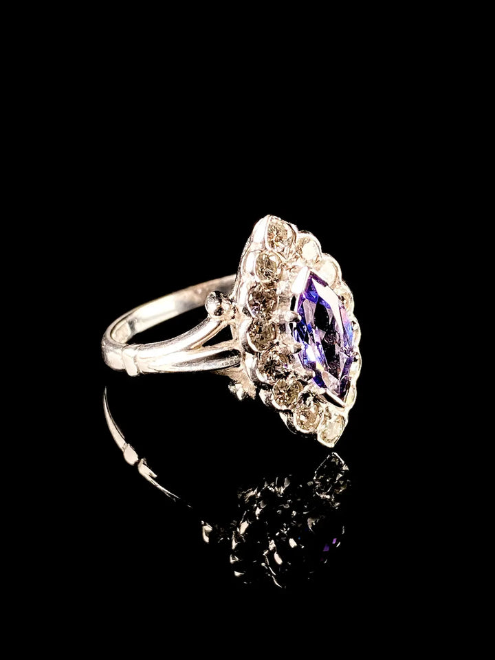 18ct Gold Marquise Cut 0.50ct Tanzanite and 0.70ct Diamond Cluster Ring