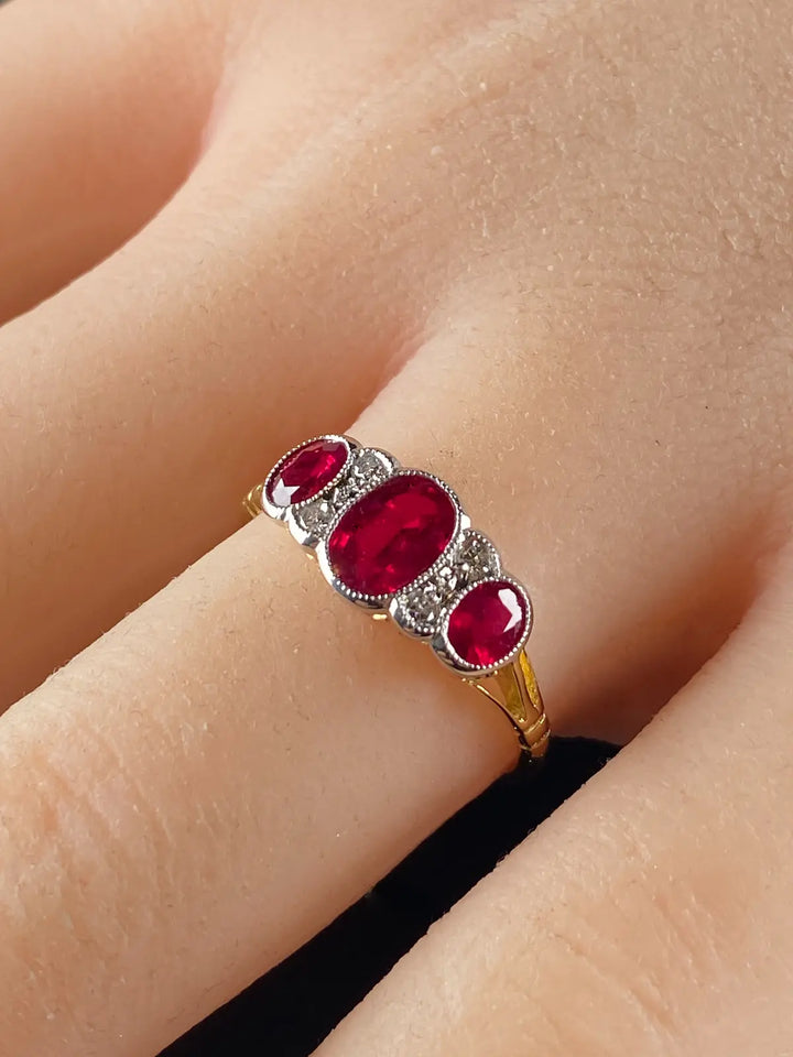 18ct Gold and Platinum Seven Stone 1.30ct Ruby and Diamond Ring