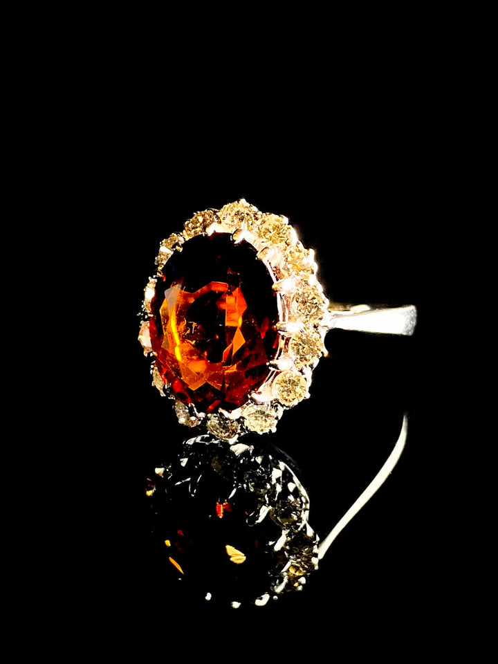 18ct White Gold 4.58ct Citrine and 1.11ct Diamond Cluster Ring