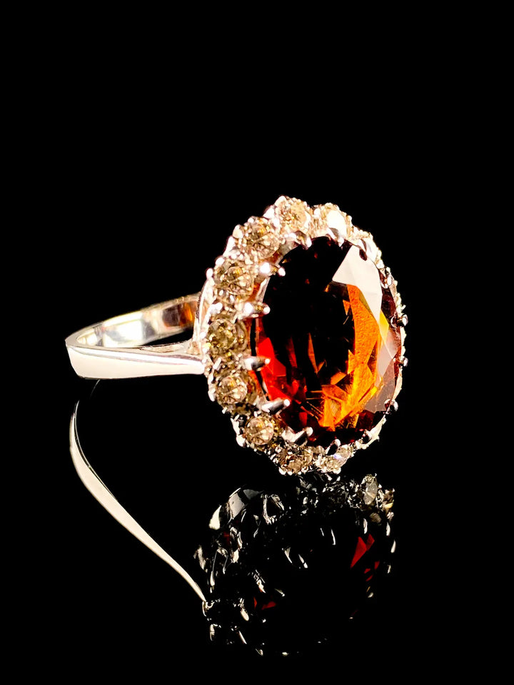 18ct White Gold 4.58ct Citrine and 1.11ct Diamond Cluster Ring