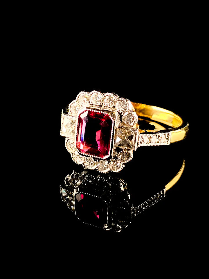 Art Deco Style 18ct Gold and Platinum 0.88ct Ruby and Diamond  Ring