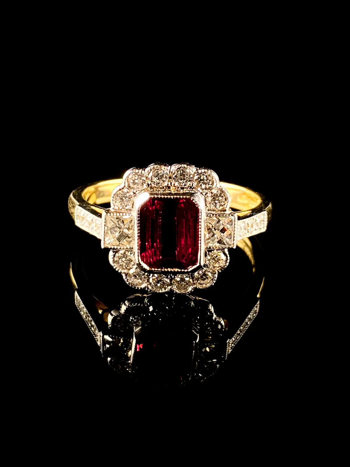 Art Deco Style 18ct Gold and Platinum 0.88ct Ruby and Diamond  Ring