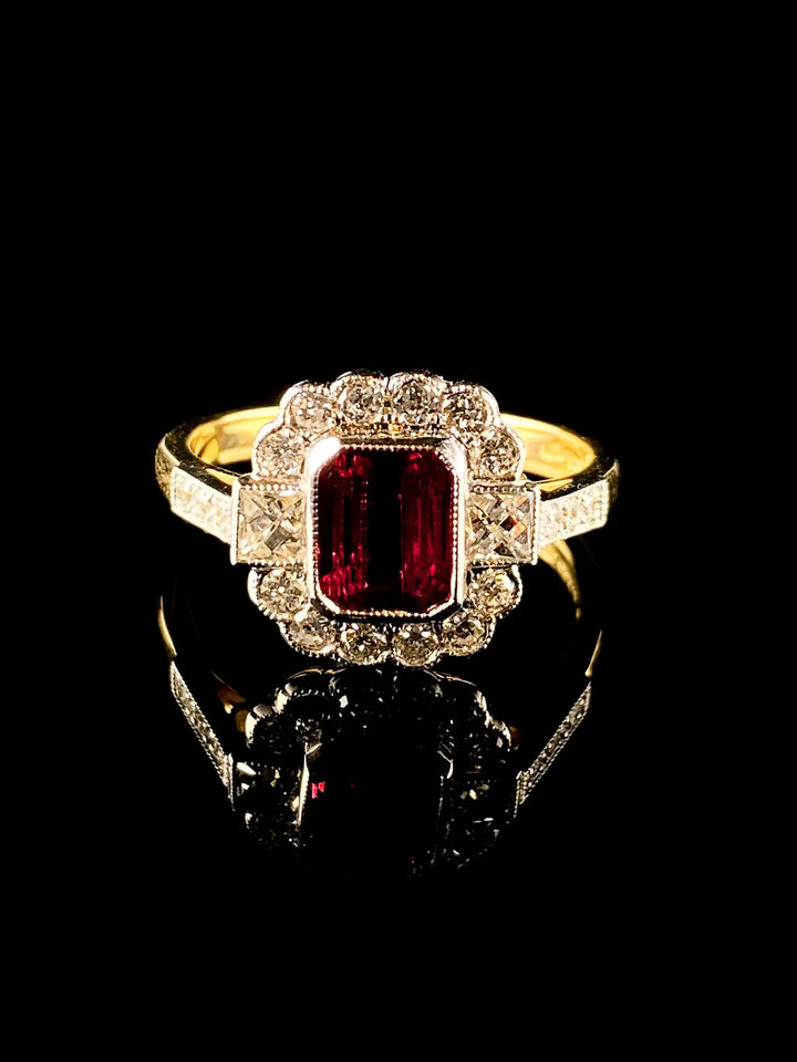Art Deco Style 18ct Gold and Platinum 0.88ct Ruby and Diamond  Ring