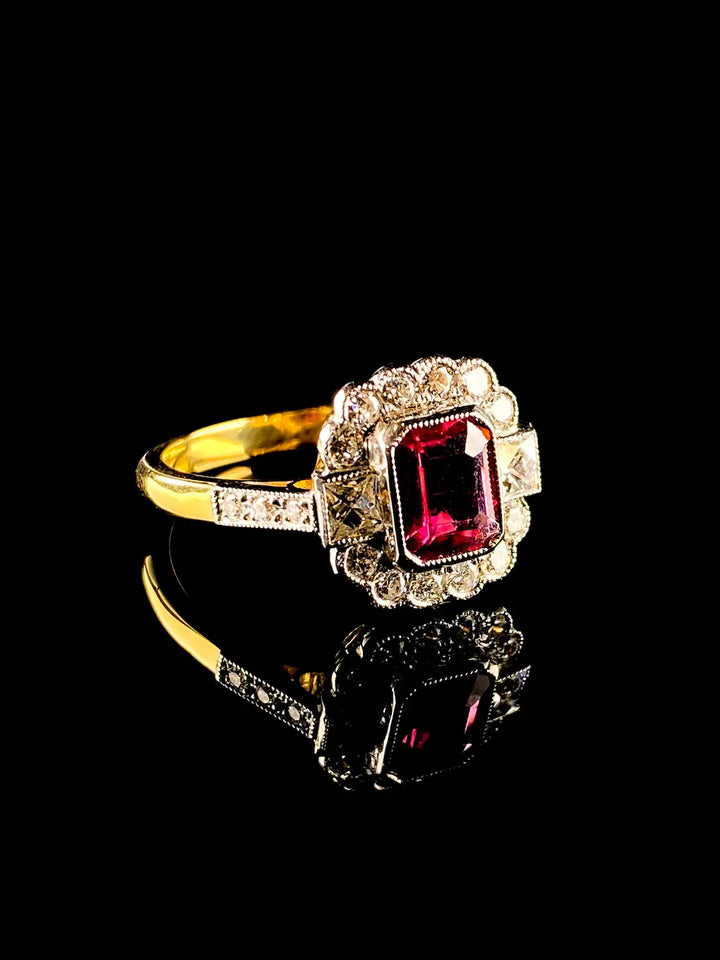 Art Deco Style 18ct Gold and Platinum 0.88ct Ruby and Diamond  Ring
