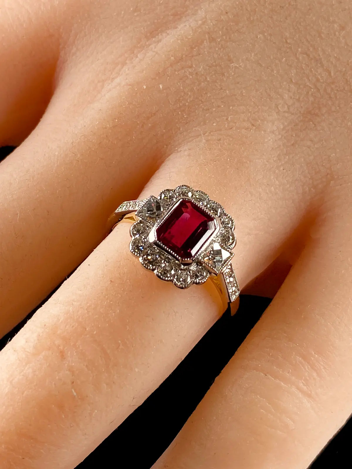 Art Deco Style 18ct Gold and Platinum 0.88ct Ruby and Diamond  Ring