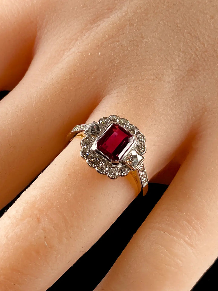 Art Deco Style 18ct Gold and Platinum 0.88ct Ruby and Diamond  Ring