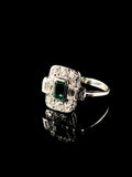 Art Deco Platinum 0.50ct Emerald and 0.50ct Diamond Ring, Circa 1925
