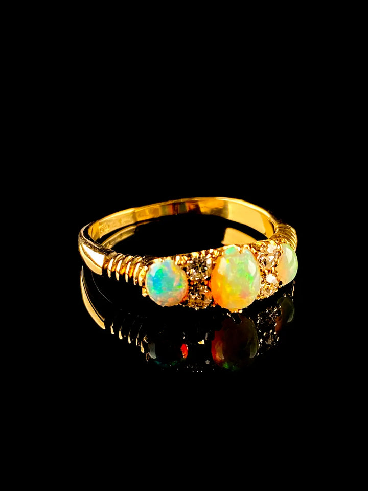 Antique Victorian 18ct Gold Opal and Diamond Ring, Circa 1900