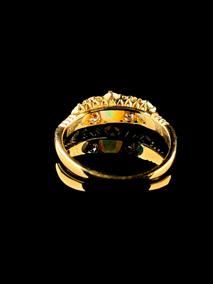 Antique Victorian 18ct Gold Opal and Diamond Ring, Circa 1900
