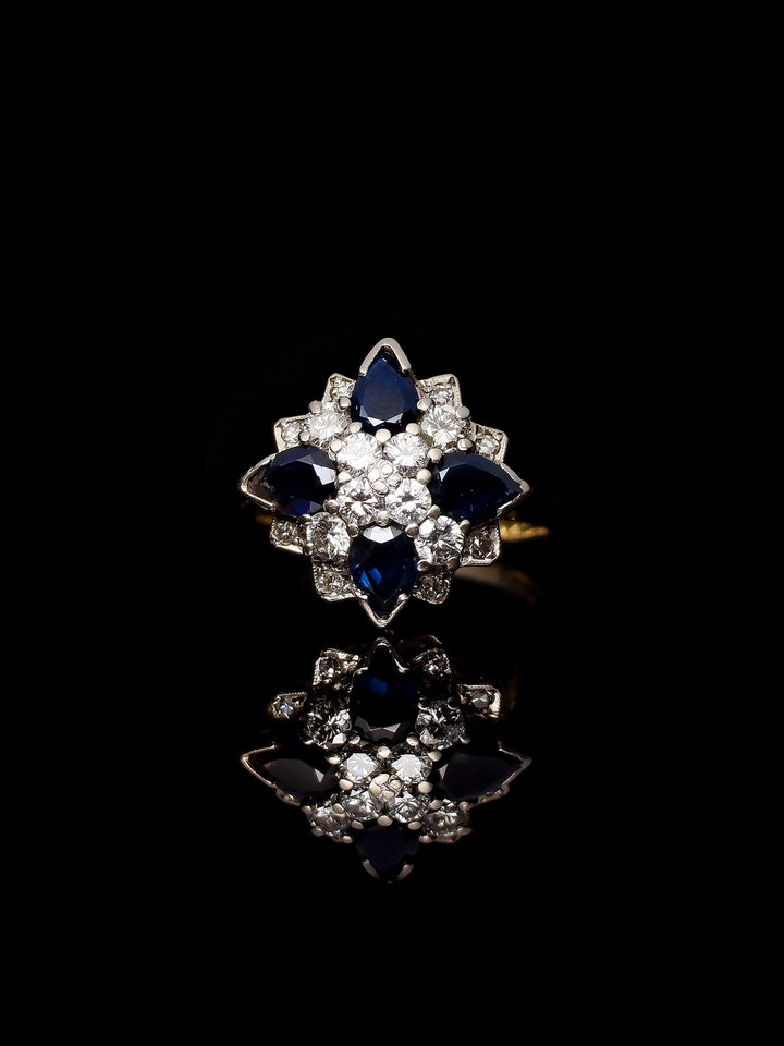 18ct Gold Sapphire and Diamond Starburst Cluster Dress Ring